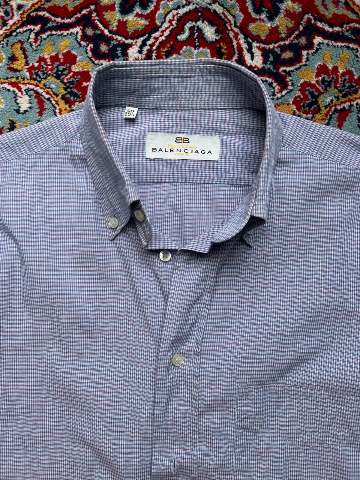 Vintage Balenciaga Pour Homme Plaid Check BUTTON DOWN SHIRT - S
