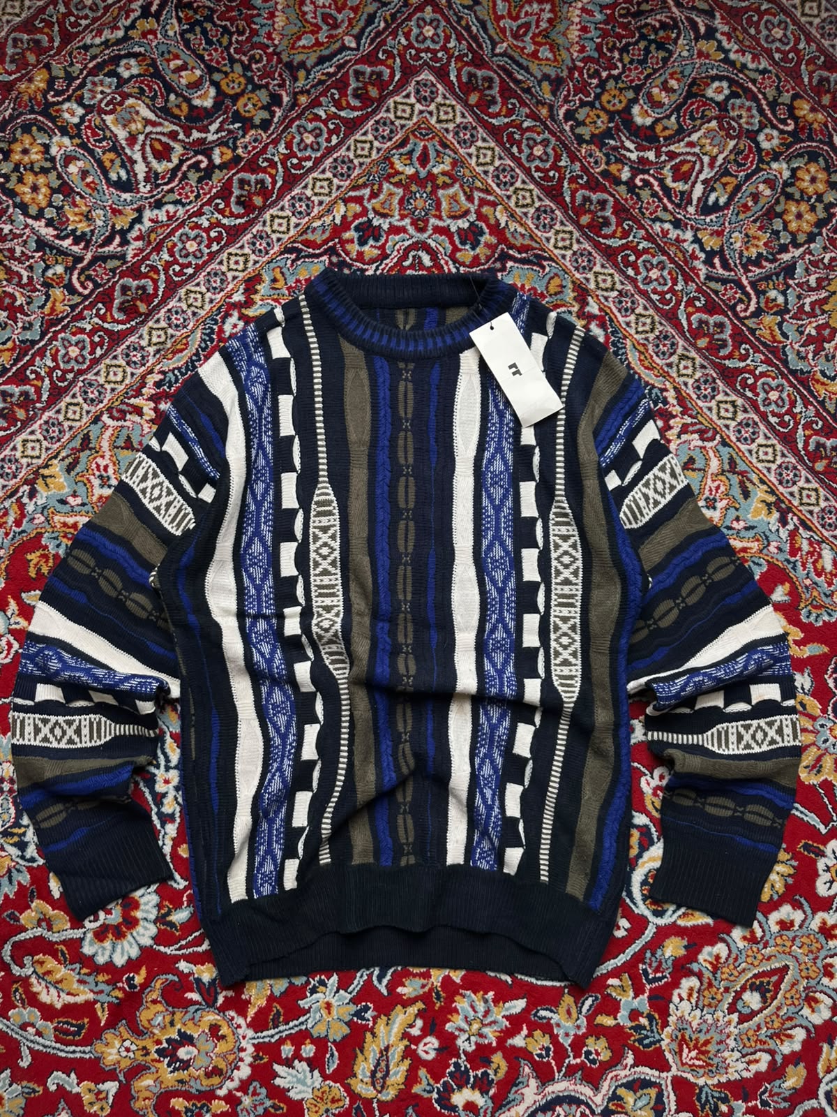 Vintage 90s Textured Knit Crewneck Multi Color SWEATER - XL