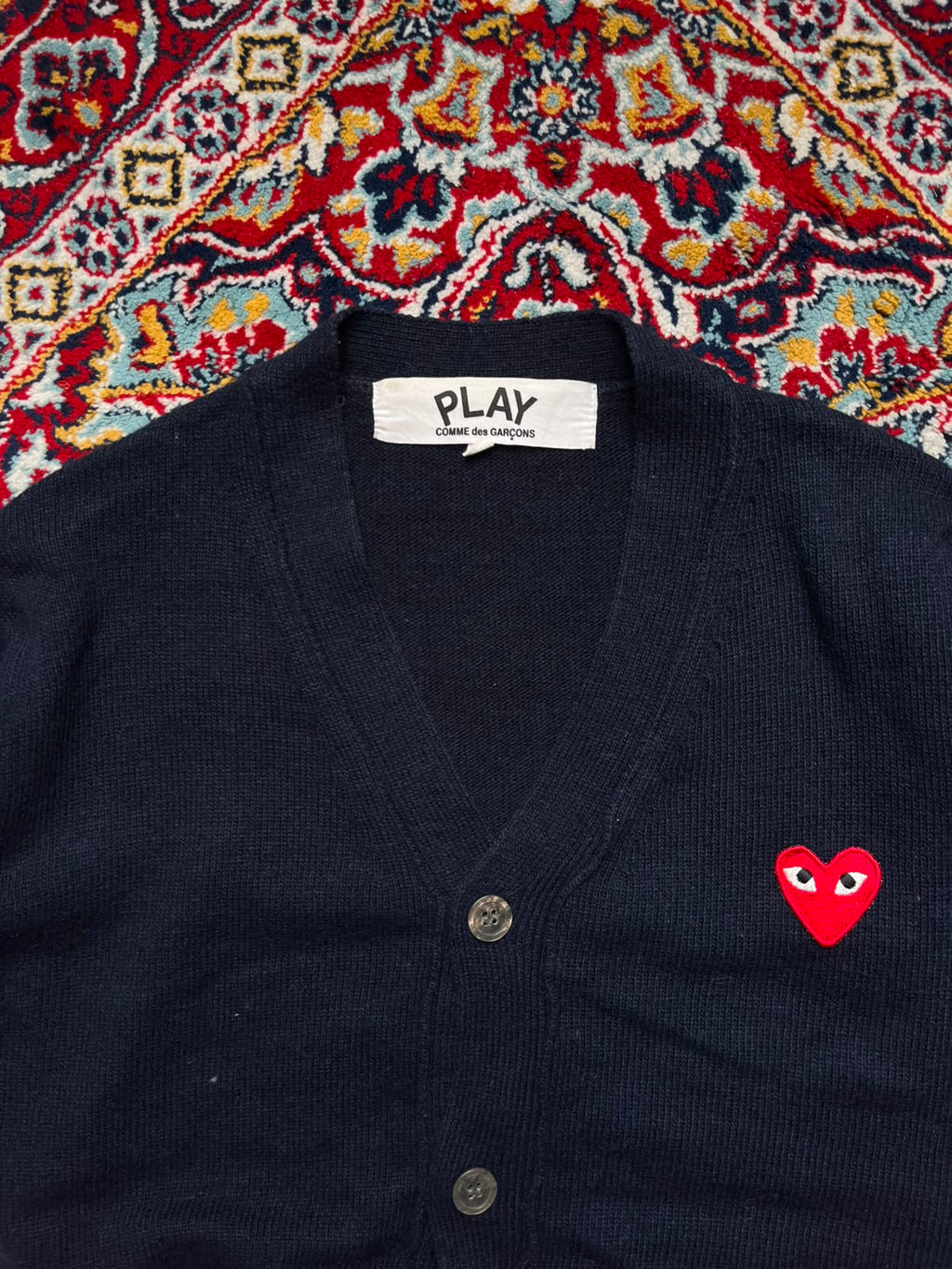 Comme des Garcons PLAY Navy Blue V-Neck Cardigan - M