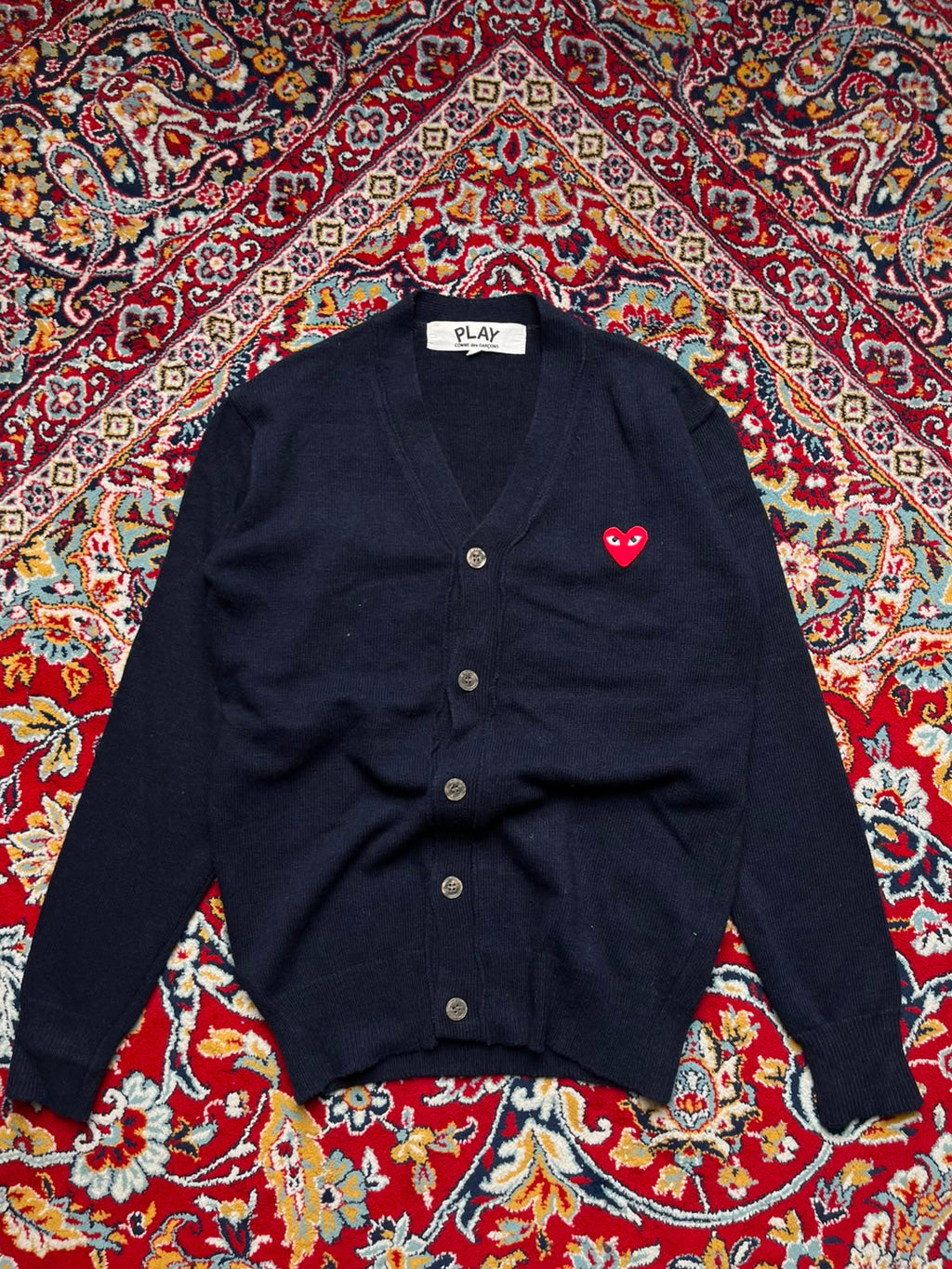 Comme des Garcons PLAY Navy Blue V-Neck Cardigan - M