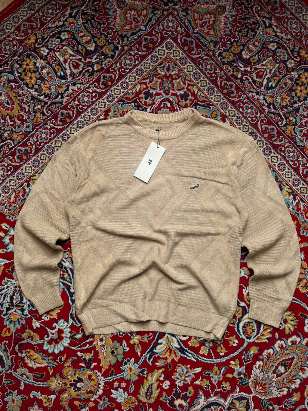 Crocodile Beige Textured Knit Crewneck SWEATER - XL