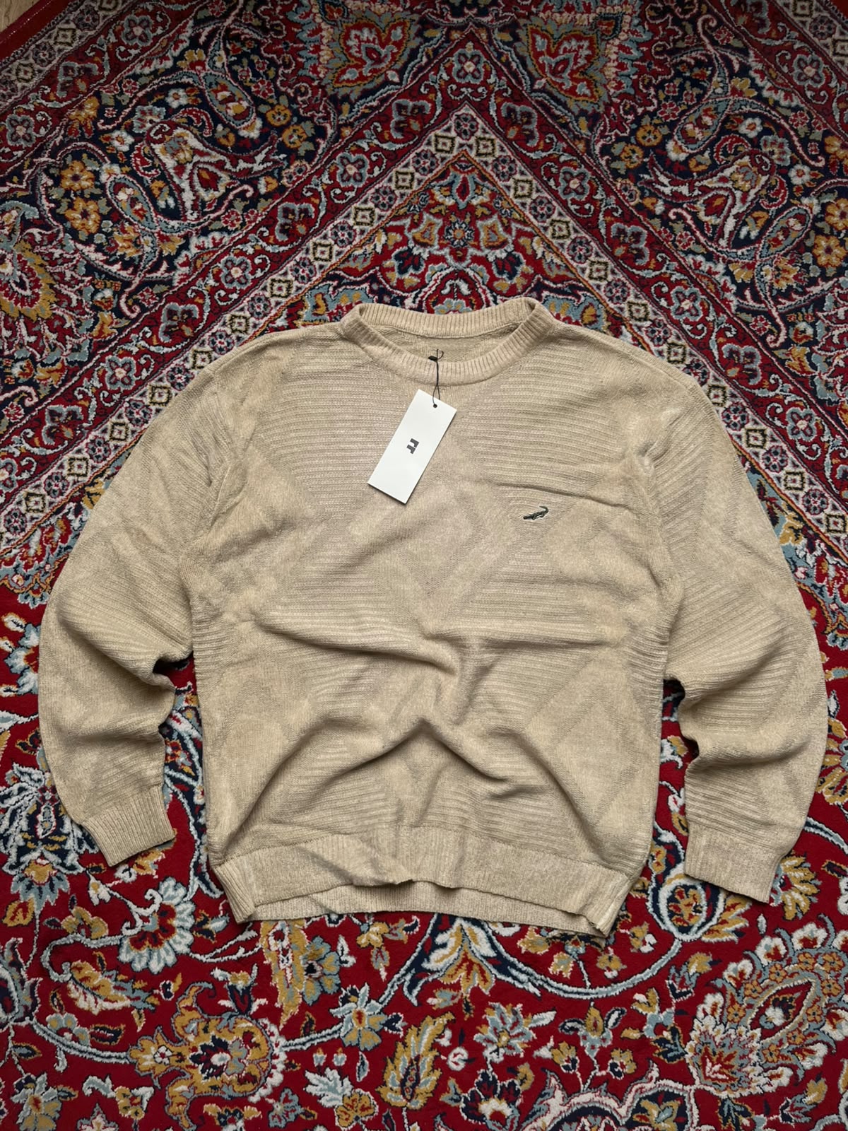 Crocodile Beige Textured Knit Crewneck SWEATER - XL