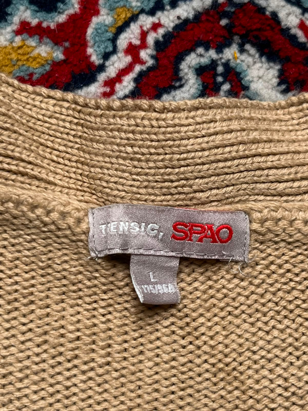 SPAO Beige Knit V-Neck Button Cardigan - XL