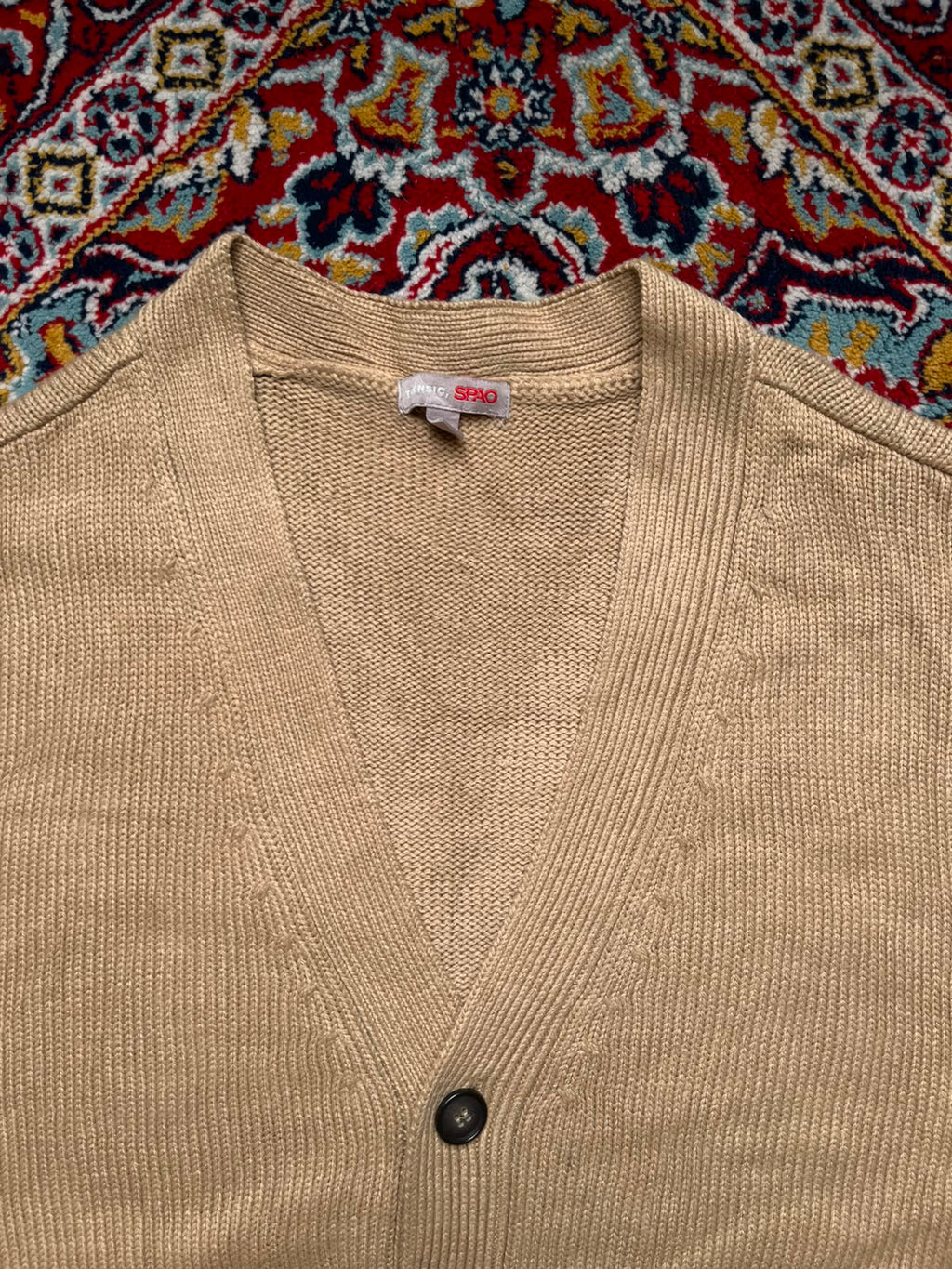 SPAO Beige Knit V-Neck Button Cardigan - XL
