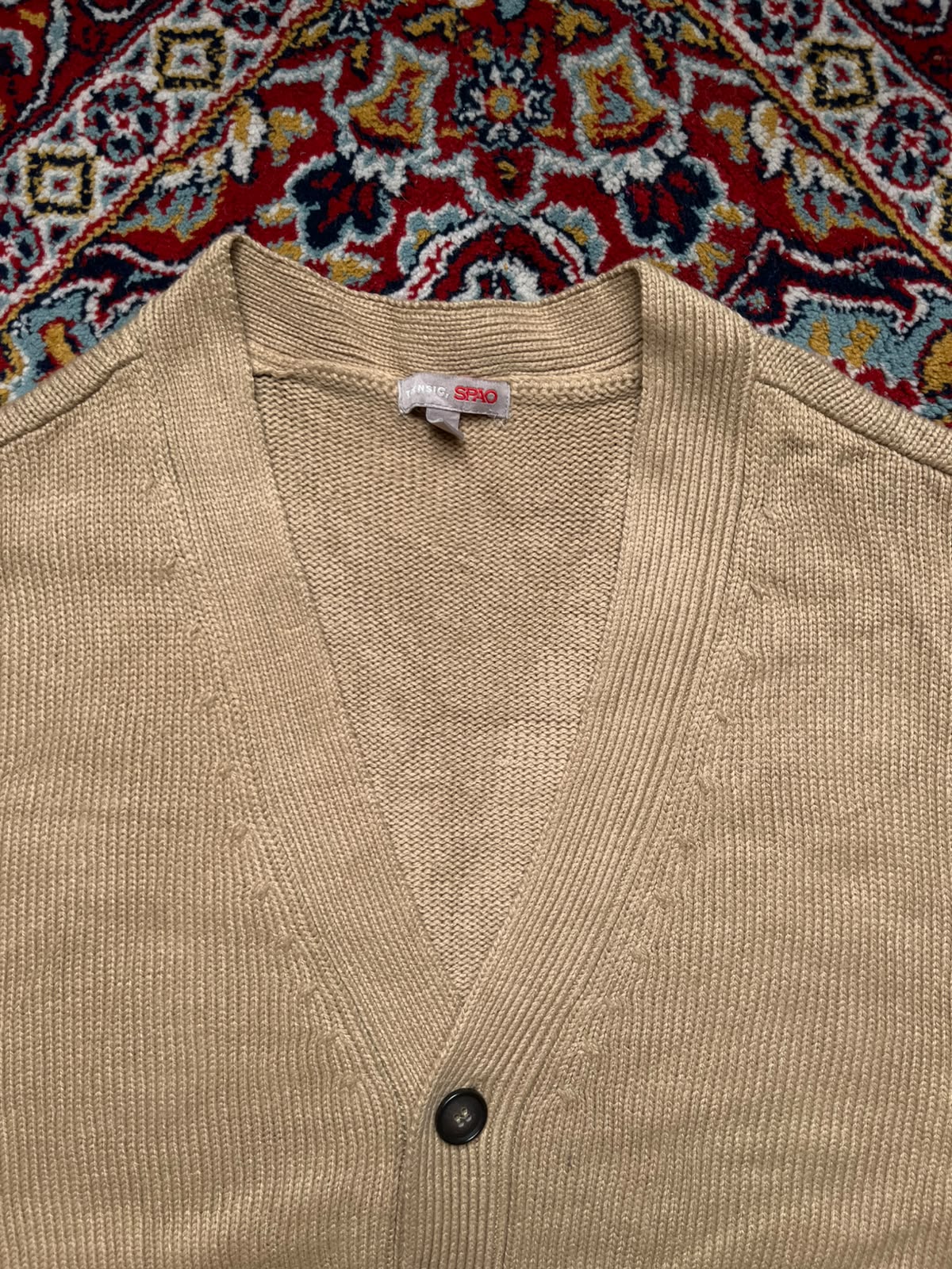 SPAO Beige Knit V-Neck Button Cardigan - XL