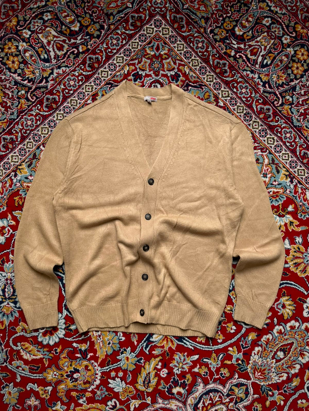 SPAO Beige Knit V-Neck Button Cardigan - XL