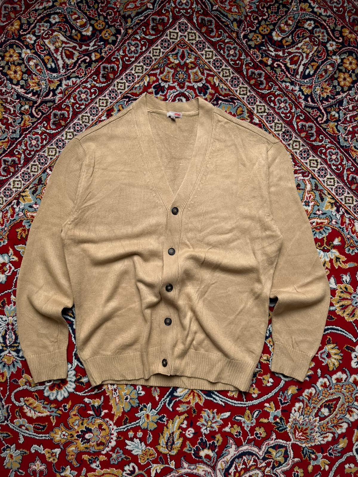 SPAO Beige Knit V-Neck Button Cardigan - XL