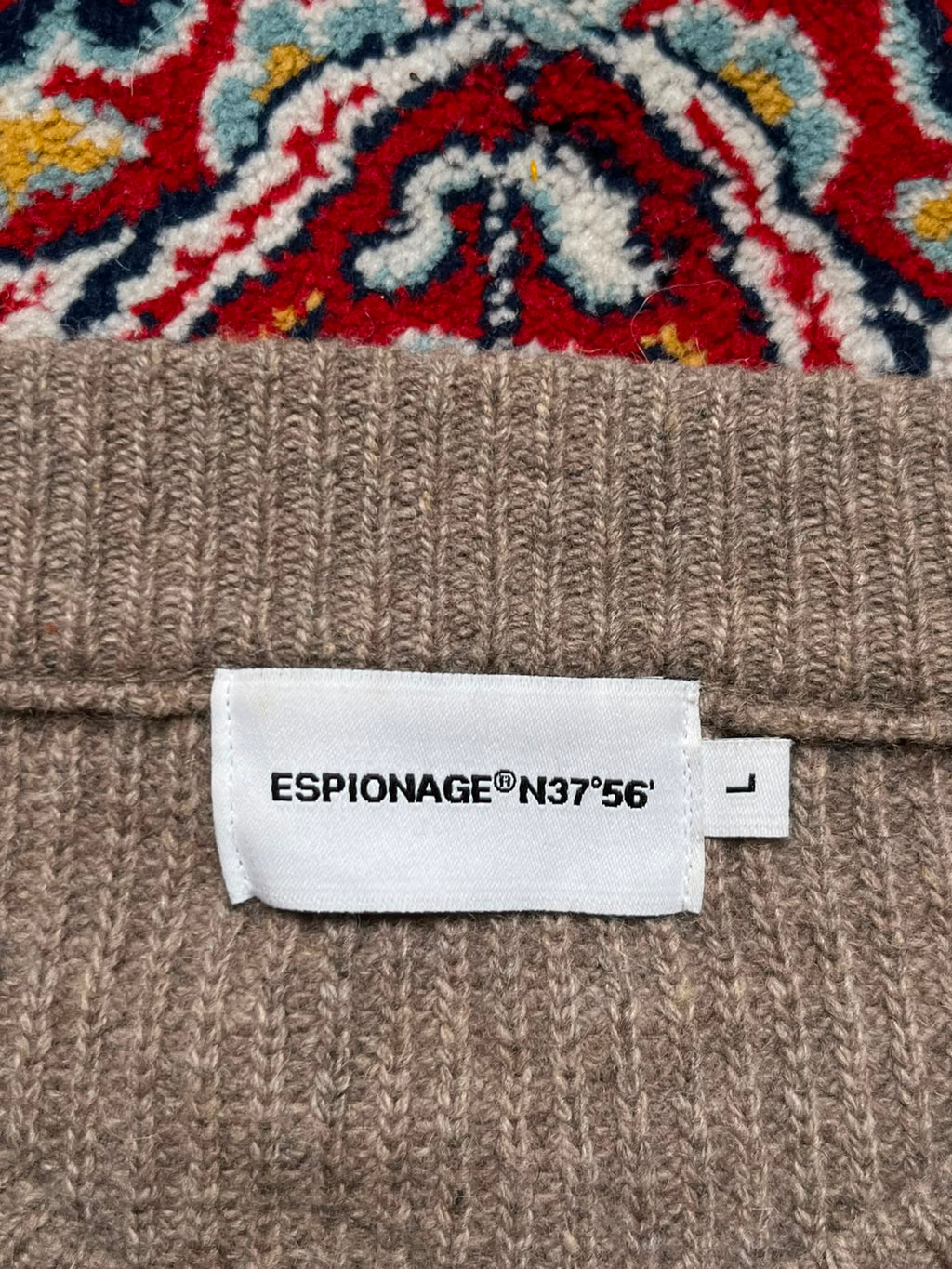 Espionage Garmet Equation Taupe Brown Wool Crewneck Cardigan - XL