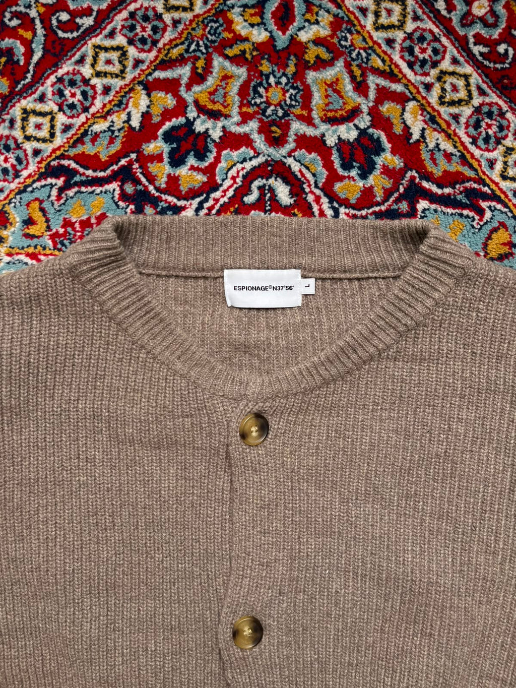 Espionage Garmet Equation Taupe Brown Wool Crewneck Cardigan - XL