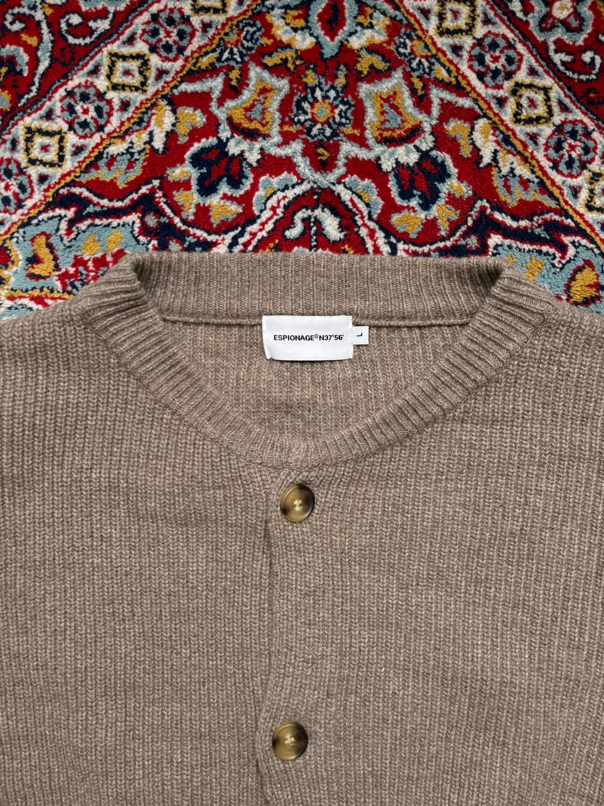 Espionage Garmet Equation Taupe Brown Wool Crewneck Cardigan - XL