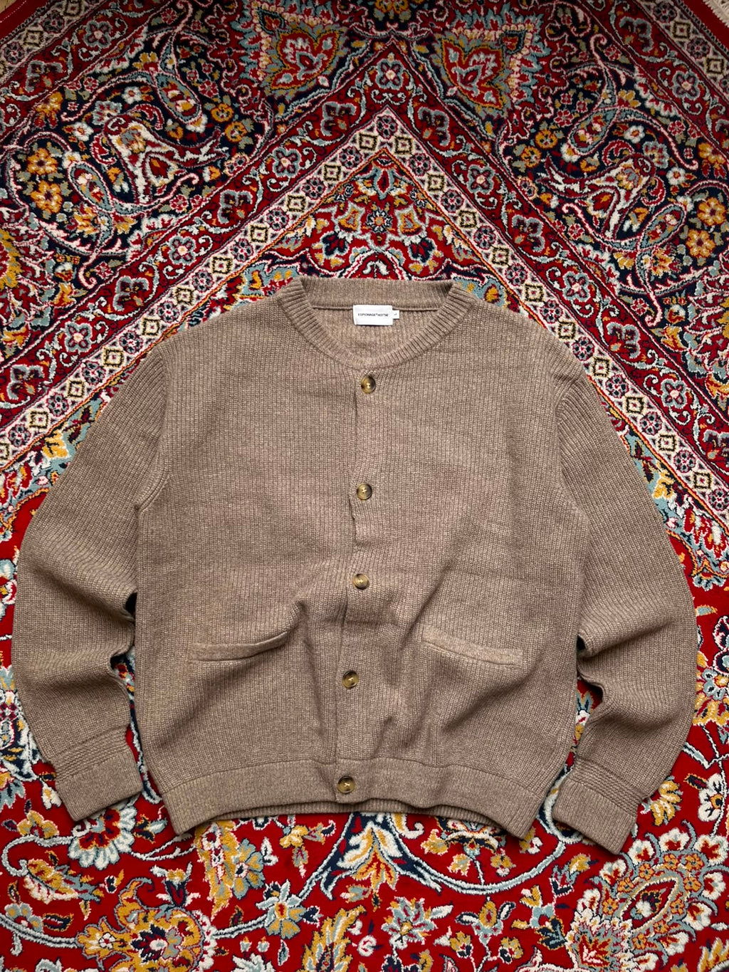 Espionage Garmet Equation Taupe Brown Wool Crewneck Cardigan - XL