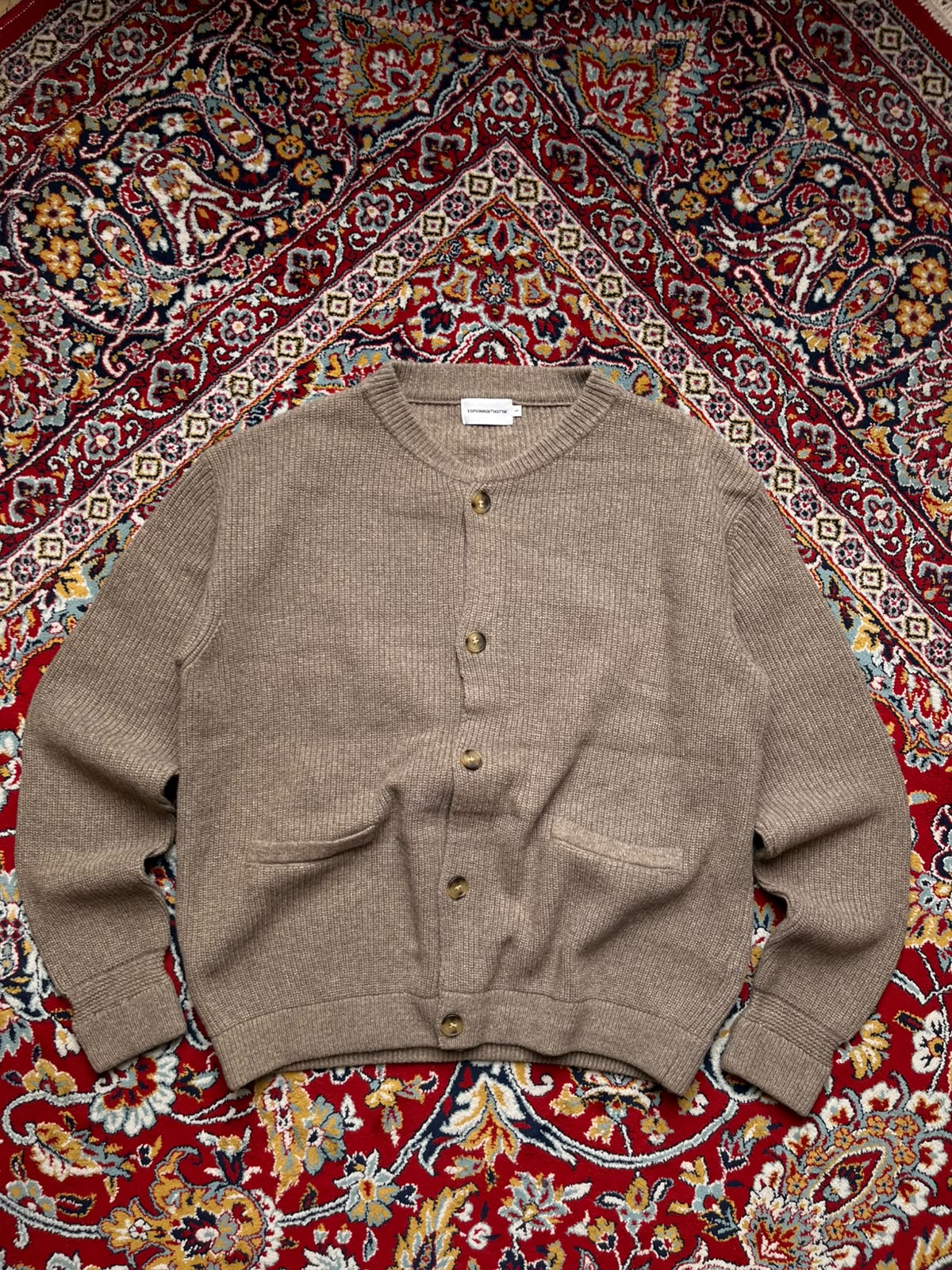 Espionage Garmet Equation Taupe Brown Wool Crewneck Cardigan - XL