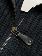 Hayounsuk Black Heavy Ribbed Full Zip Mock Neck Sweaters - L