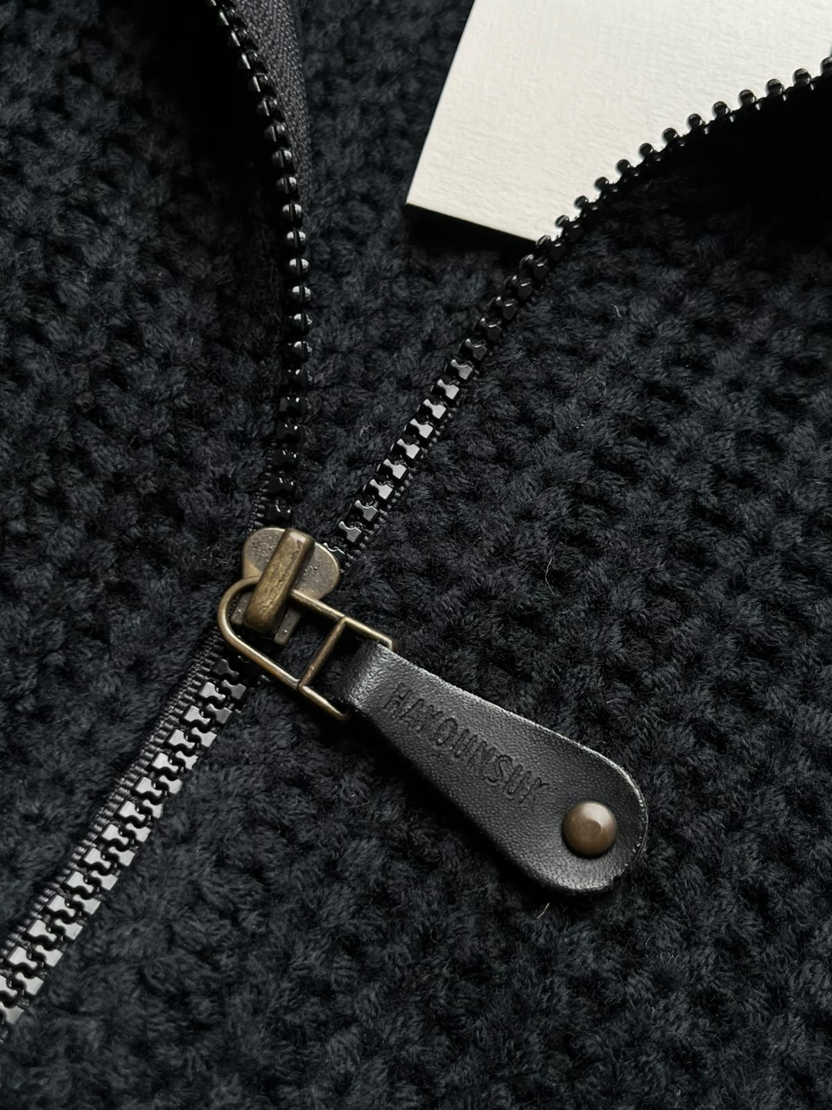 Hayounsuk Black Heavy Ribbed Full Zip Mock Neck Sweaters - L