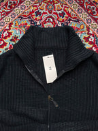 Hayounsuk Black Heavy Ribbed Full Zip Mock Neck Sweaters - L