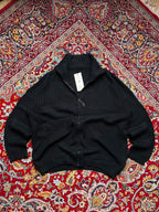 Hayounsuk Black Heavy Ribbed Full Zip Mock Neck Sweaters - L