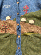 Vintage Lambswool Nature Landscape Knit Cardigan - M