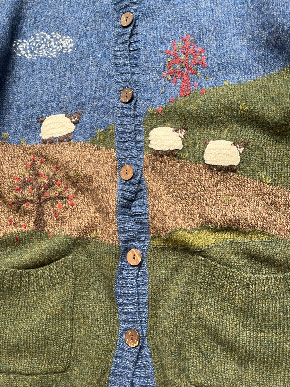 Vintage Lambswool Nature Landscape Knit Cardigan - M