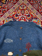 Vintage Lambswool Nature Landscape Knit Cardigan - M