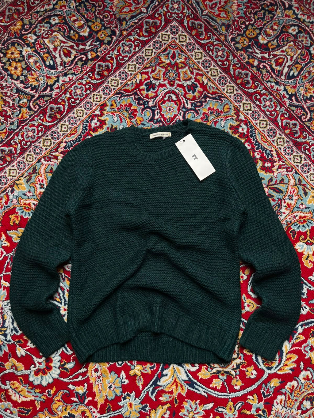 Beautiful Monster Forest Green Waffle Knit Crewneck Sweaters - L