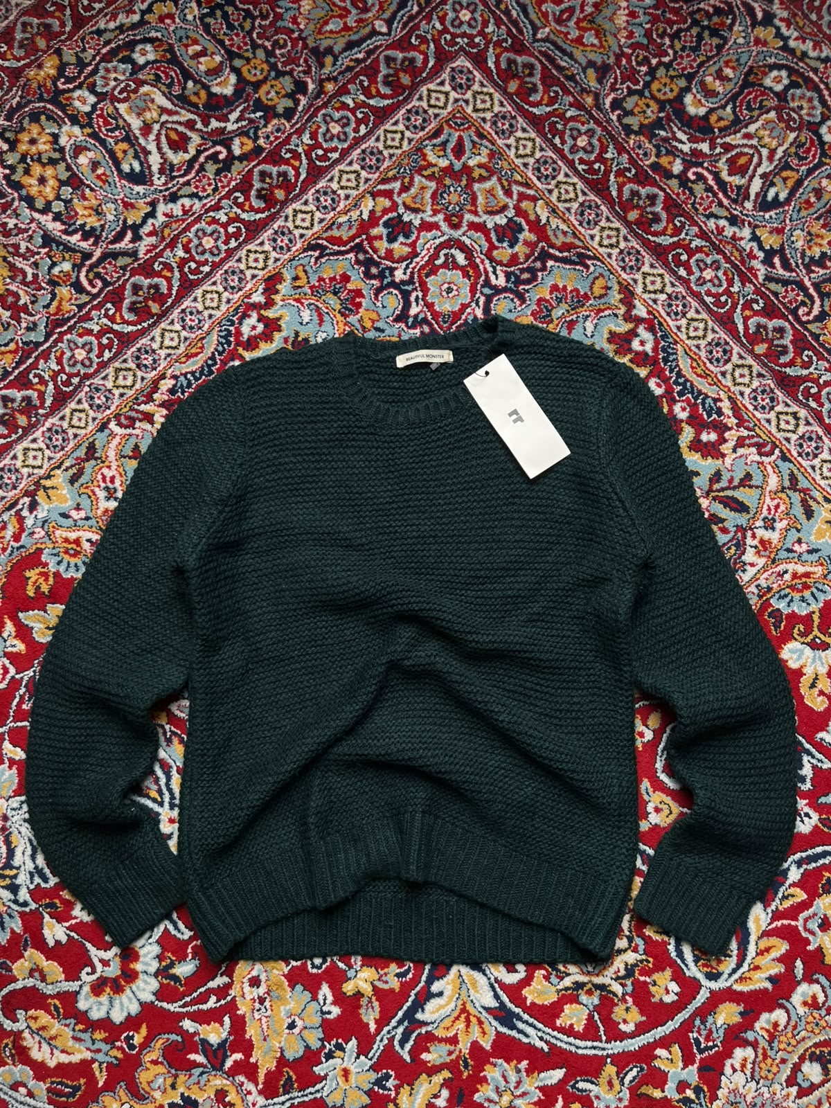 Beautiful Monster Forest Green Waffle Knit Crewneck Sweaters - L