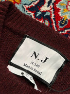 N J Maroon Ribbed Knit Raglan Crewneck Sweaters - XL