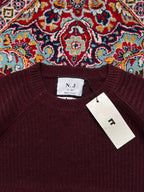 N J Maroon Ribbed Knit Raglan Crewneck Sweaters - XL
