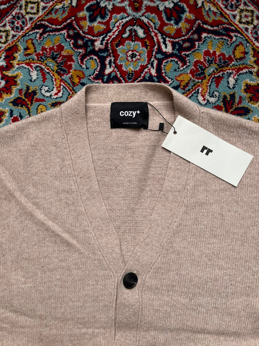 Cozy+ Beige Knit V-Neck Button Up Cardigan - L