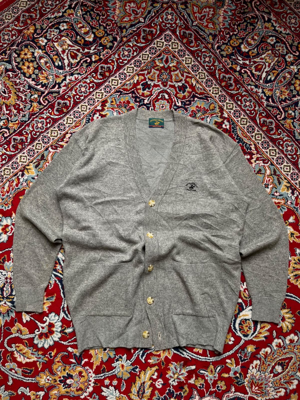 Beverly Hills Polo Club Gray Knit V-Neck Cardigan - M
