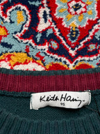 Keith Haring Embroidered Logo Green Crewneck Knit sweater - M