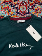 Keith Haring Embroidered Logo Green Crewneck Knit sweater - M