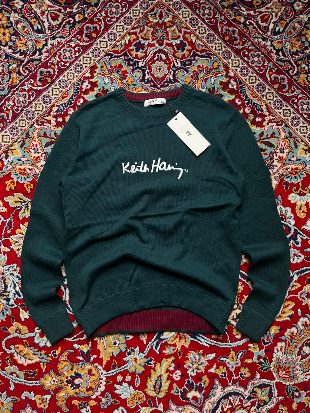 Keith Haring Embroidered Logo Green Crewneck Knit sweater - M