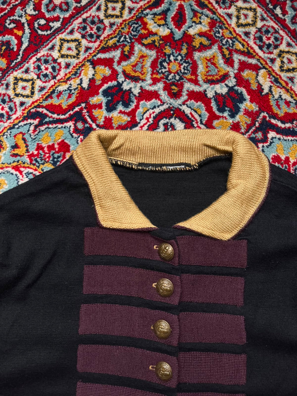 Vintage Military Regiment Style Button Up Knit Collared sweater - M