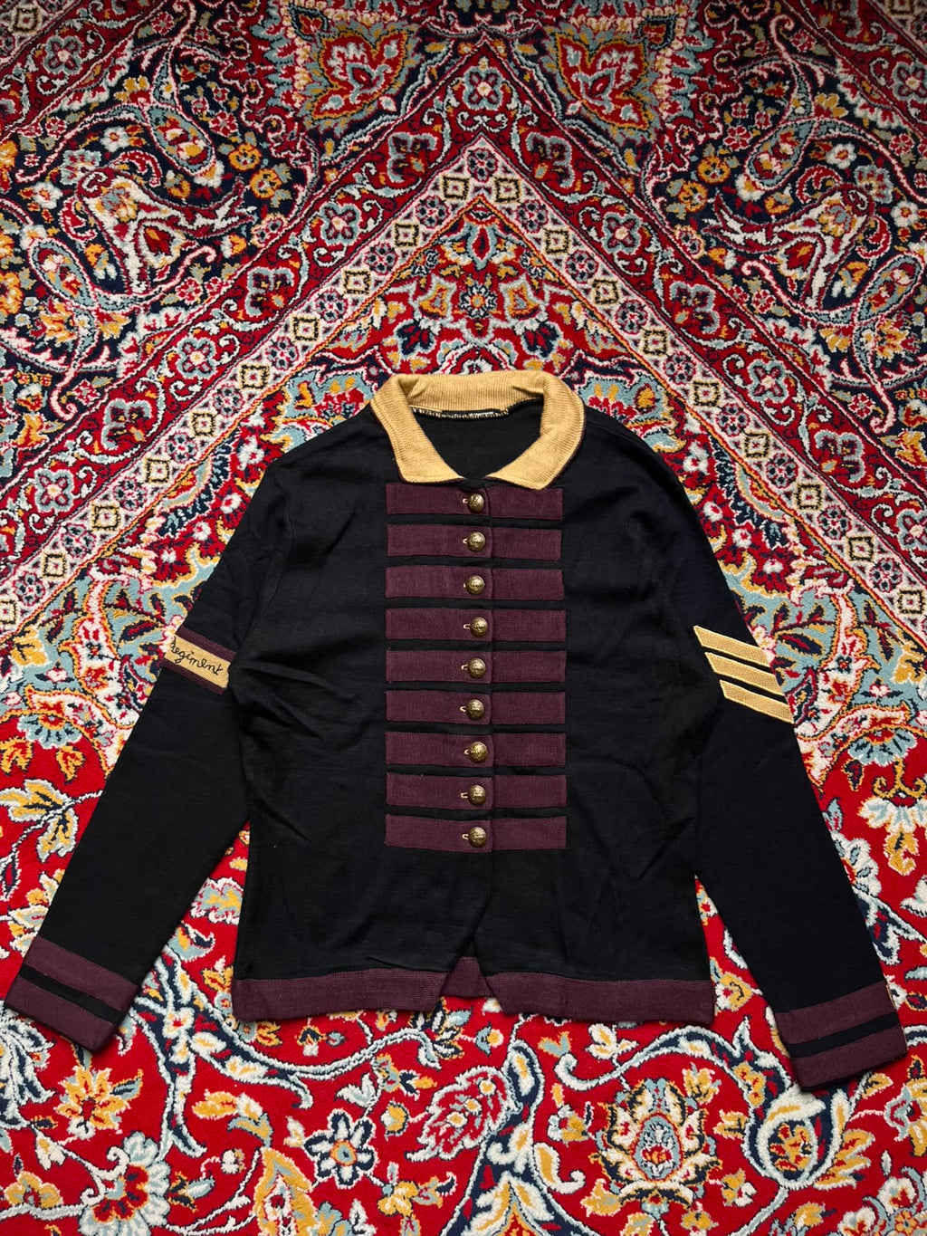 Vintage Military Regiment Style Button Up Knit Collared sweater - M