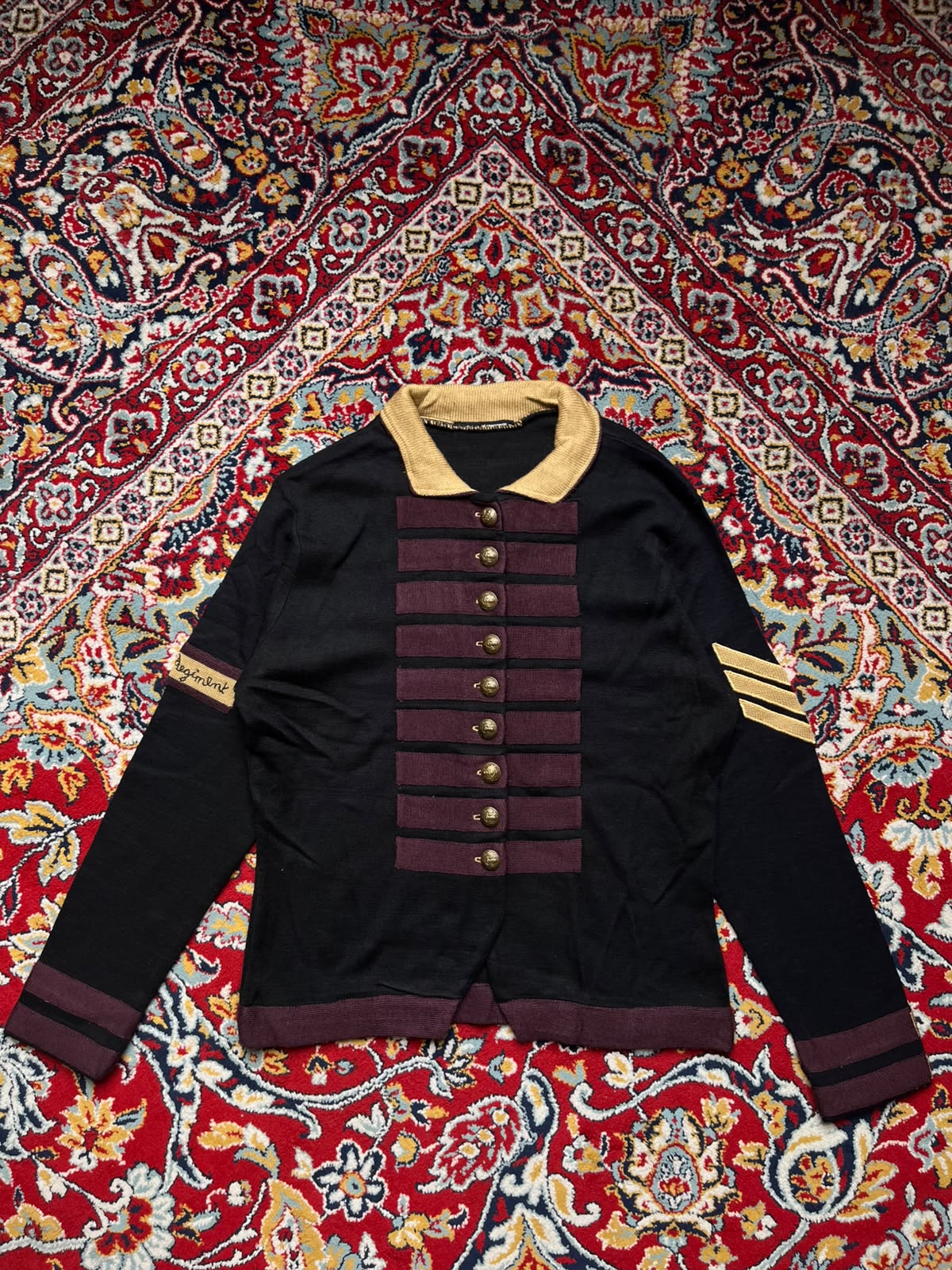 Vintage Military Regiment Style Button Up Knit Collared sweater - M