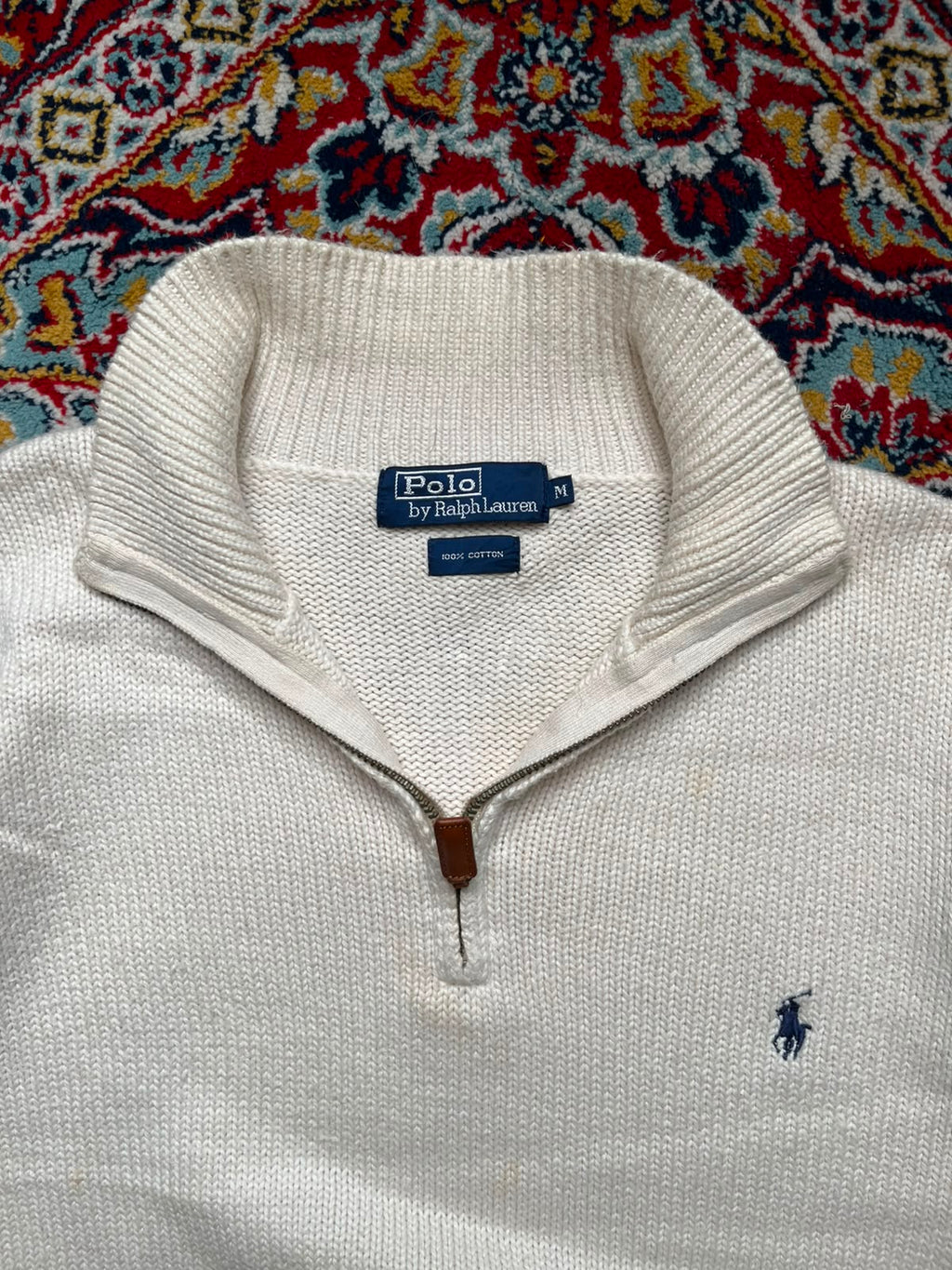 Polo Ralph Lauren Cotton Cream Quarter Zip Knit sweater - M