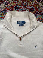Polo Ralph Lauren Cotton Cream Quarter Zip Knit sweater - M