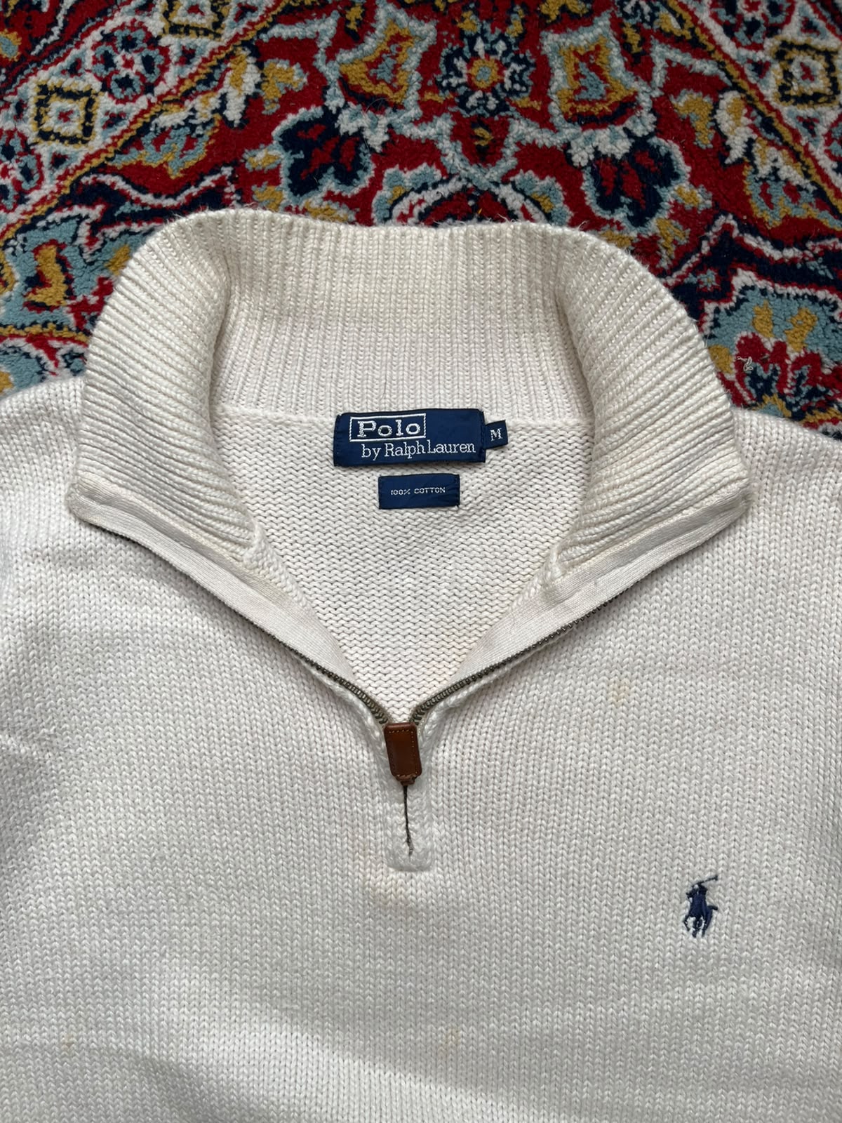 Polo Ralph Lauren Cotton Cream Quarter Zip Knit sweater - M
