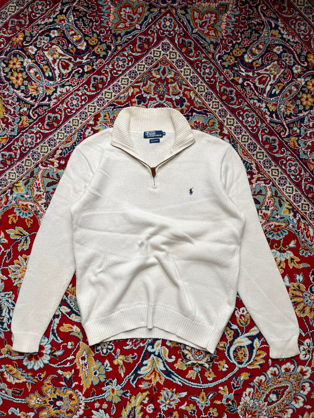 Polo Ralph Lauren Cotton Cream Quarter Zip Knit sweater - M