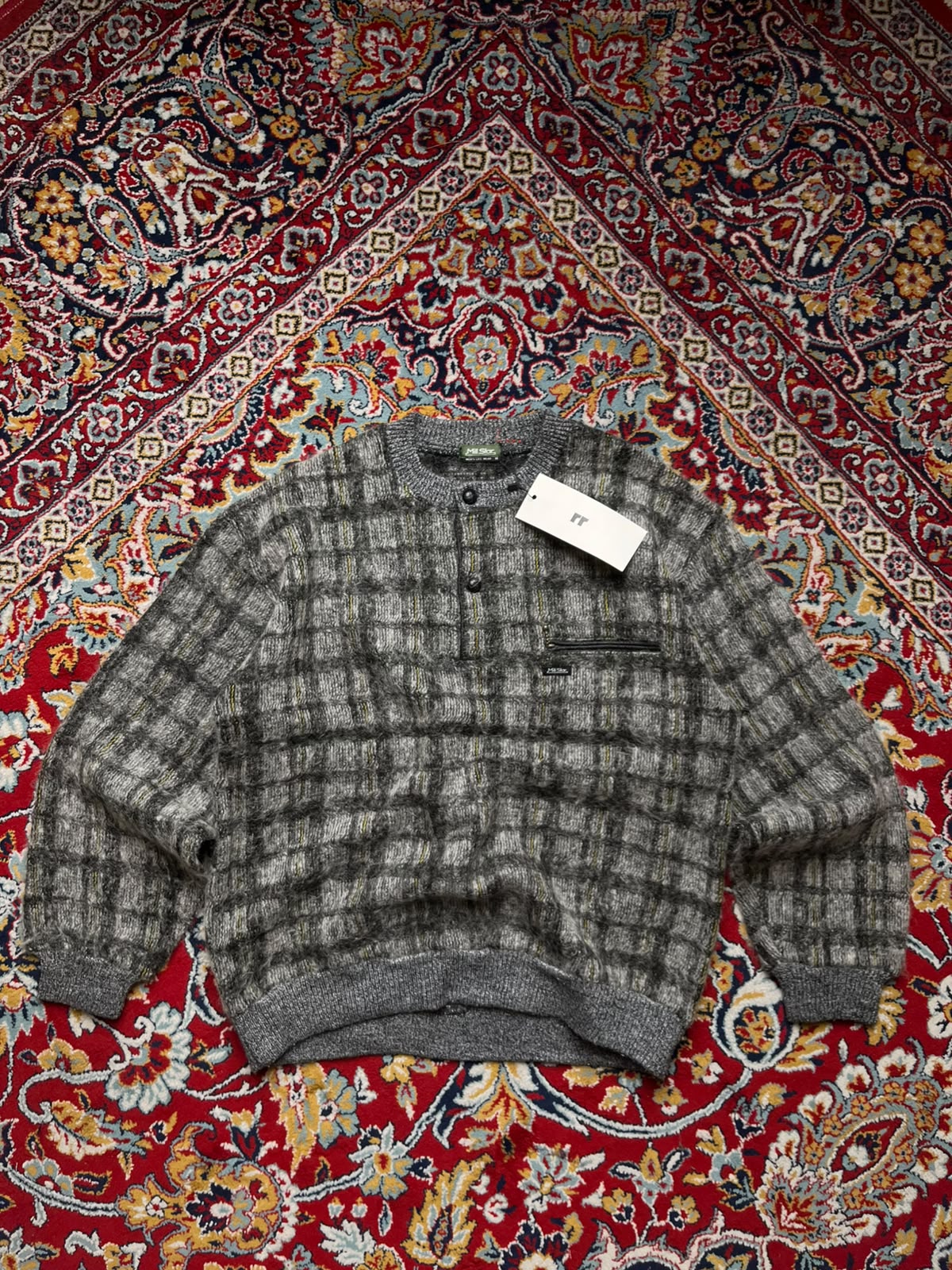 Vintage Mill Star Japan Mohair Plaid Fleece Henley Sweaters - S