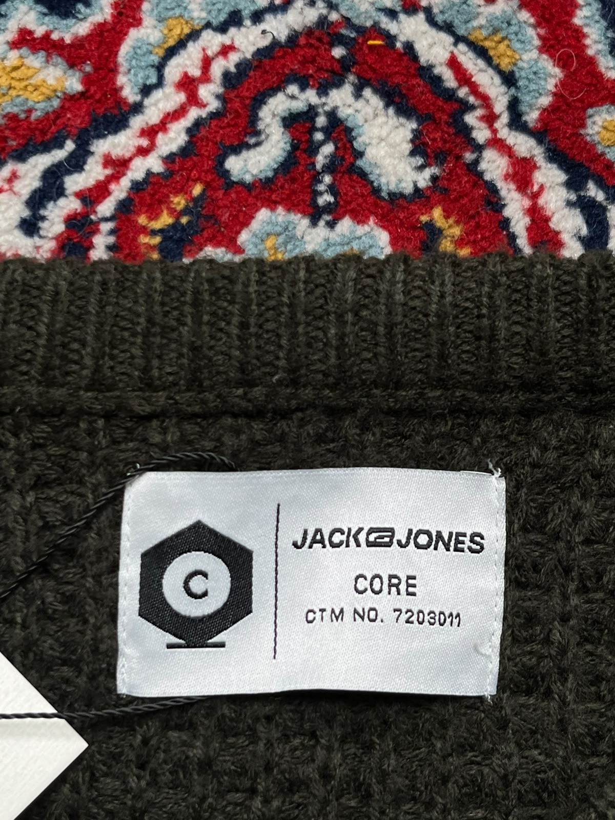 Jack & Jones Core Olive Green Waffle Textured Crew Neck Sweaters - XL