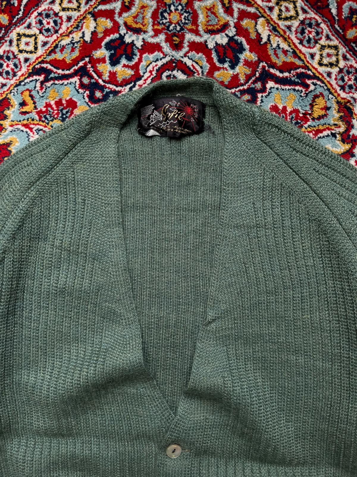 Vintage Sofil France Green Ribbed Knit Button Up Cardigan - S