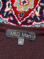 Marks & Spencer Berry Burgundy Solid V-Neck Knit Pullover Sweaters - XL