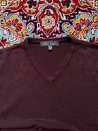 Marks & Spencer Berry Burgundy Solid V-Neck Knit Pullover Sweaters - XL