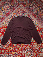 Marks & Spencer Berry Burgundy Solid V-Neck Knit Pullover Sweaters - XL
