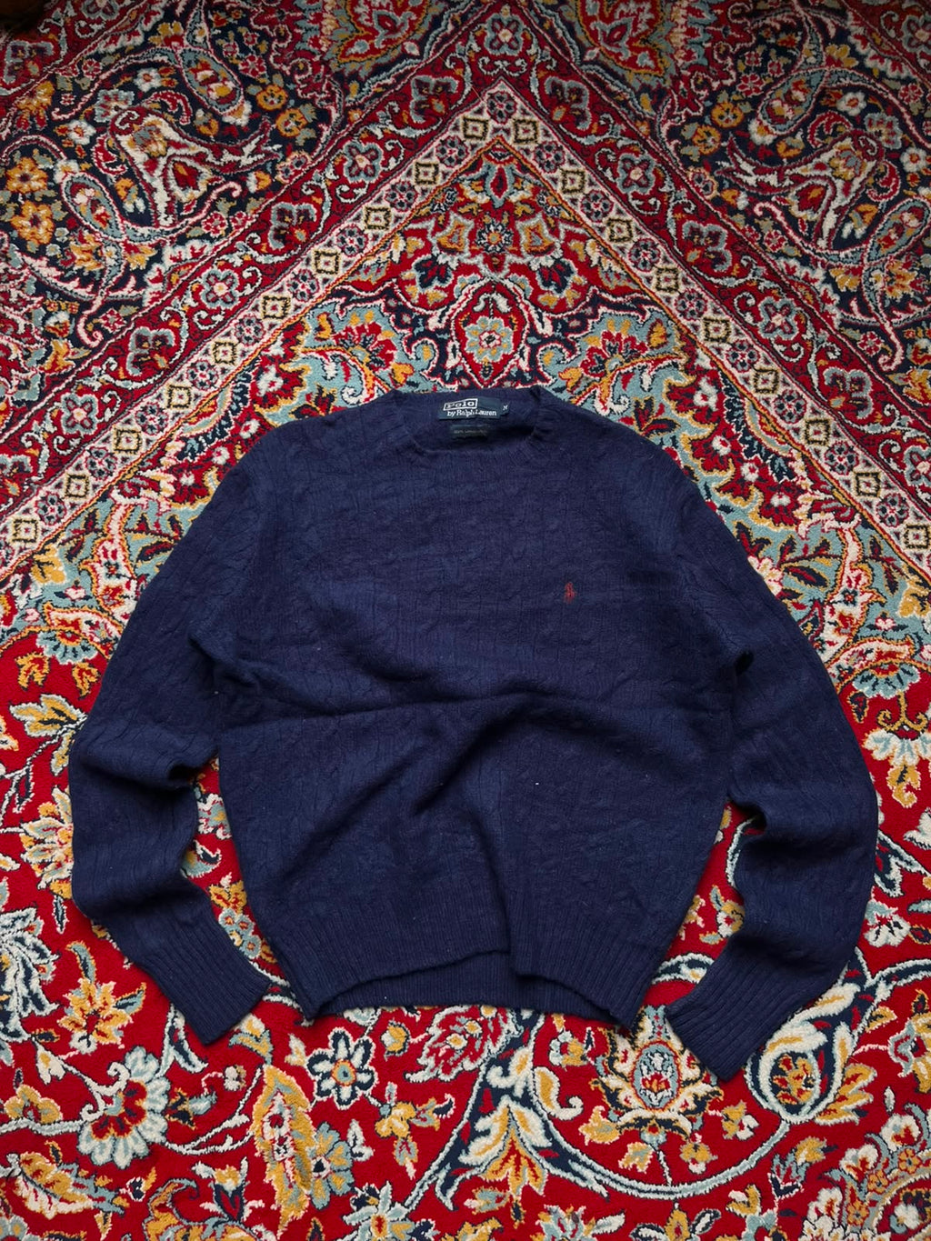 Polo Ralph Lauren Navy Blue Lambswool Knit Crewneck Sweater - M