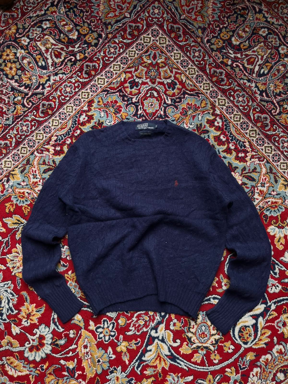 Polo Ralph Lauren Navy Blue Lambswool Knit Crewneck Sweater - M