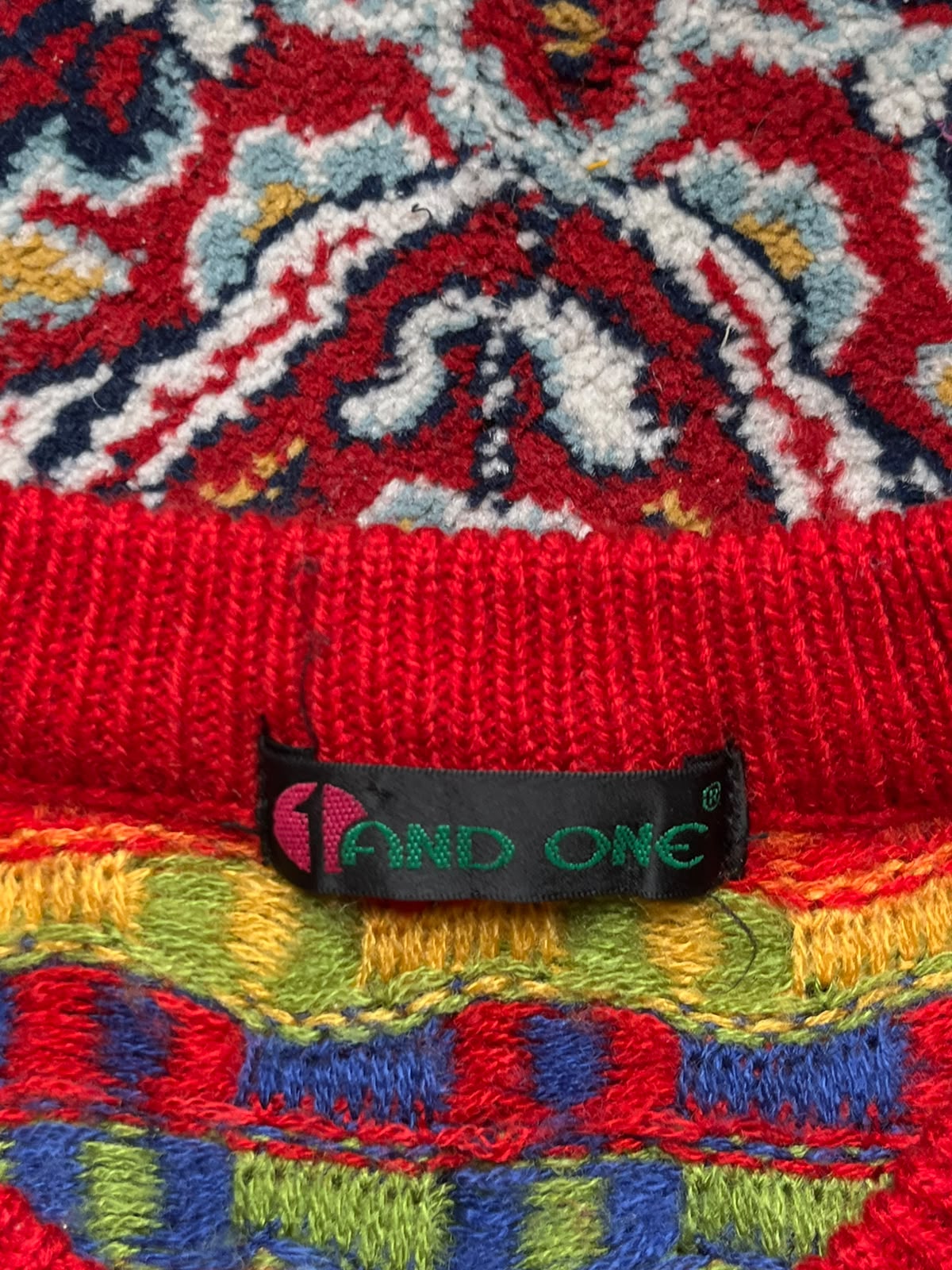 Vintage 1 And One 3D Textured Coogi Style Multicolor Knit Crewneck Sweater - M