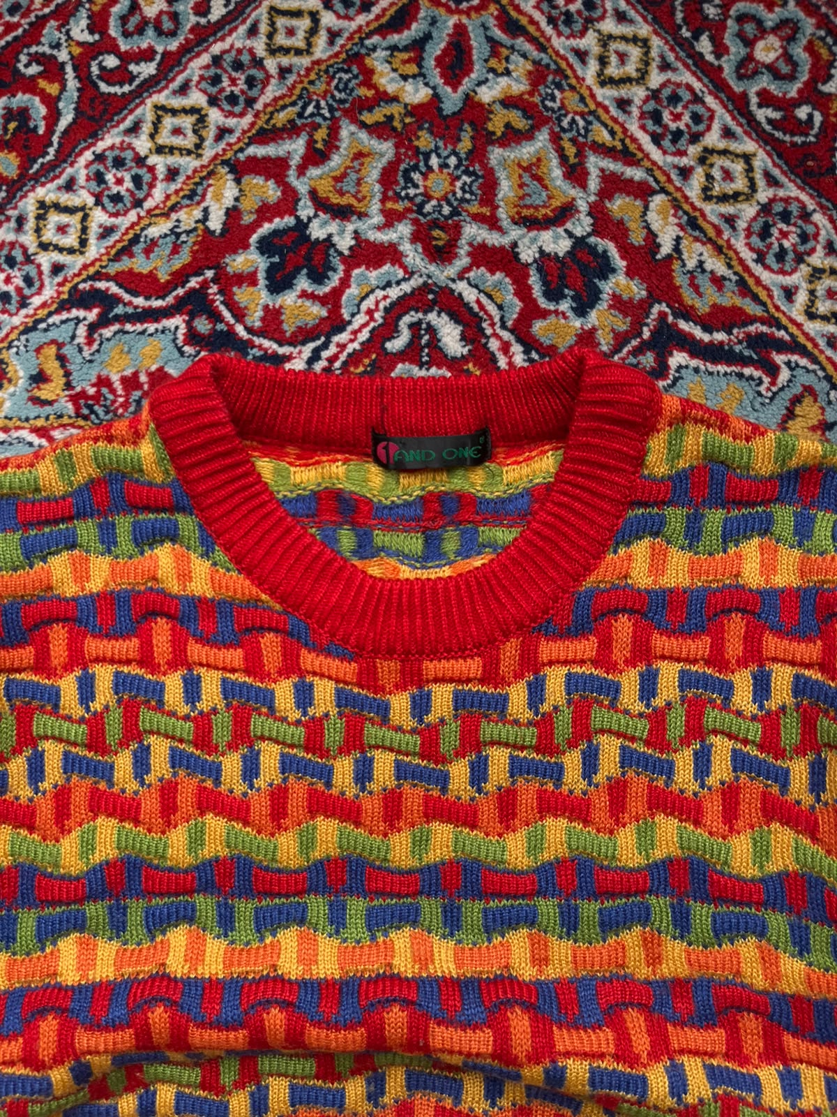 Vintage 1 And One 3D Textured Coogi Style Multicolor Knit Crewneck Sweater - M