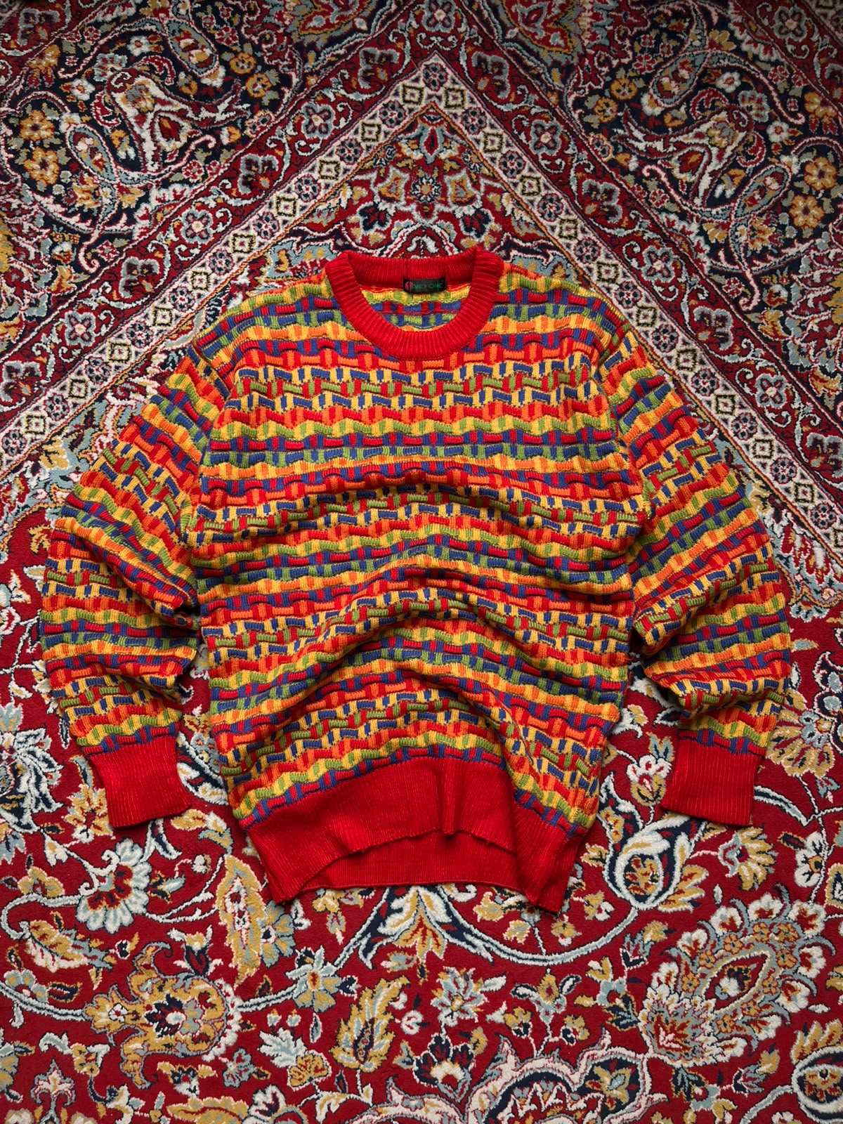 Vintage 1 And One 3D Textured Coogi Style Multicolor Knit Crewneck Sweater - M